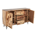 Solid Wood Sideboard with Geometric Panel Doors, Drawers & Storage