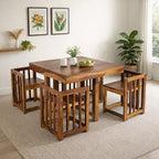 Solid Sheesham Wood 4-Seater Dining Table Set with Nesting Chairs