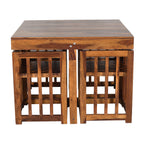 Solid Sheesham Wood 4-Seater Dining Table Set with Nesting Chairs