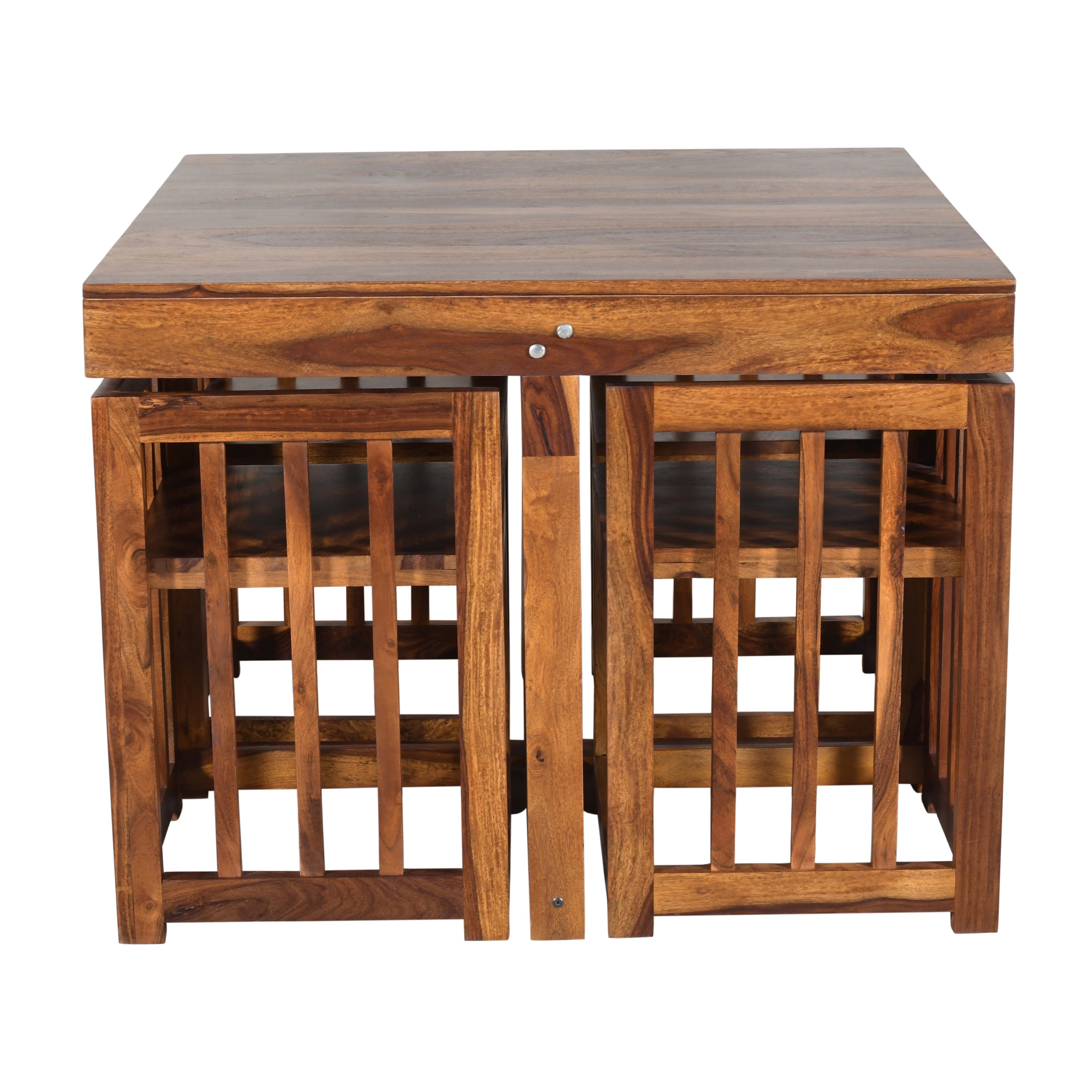 Solid Sheesham Wood 4-Seater Dining Table Set with Nesting Chairs
