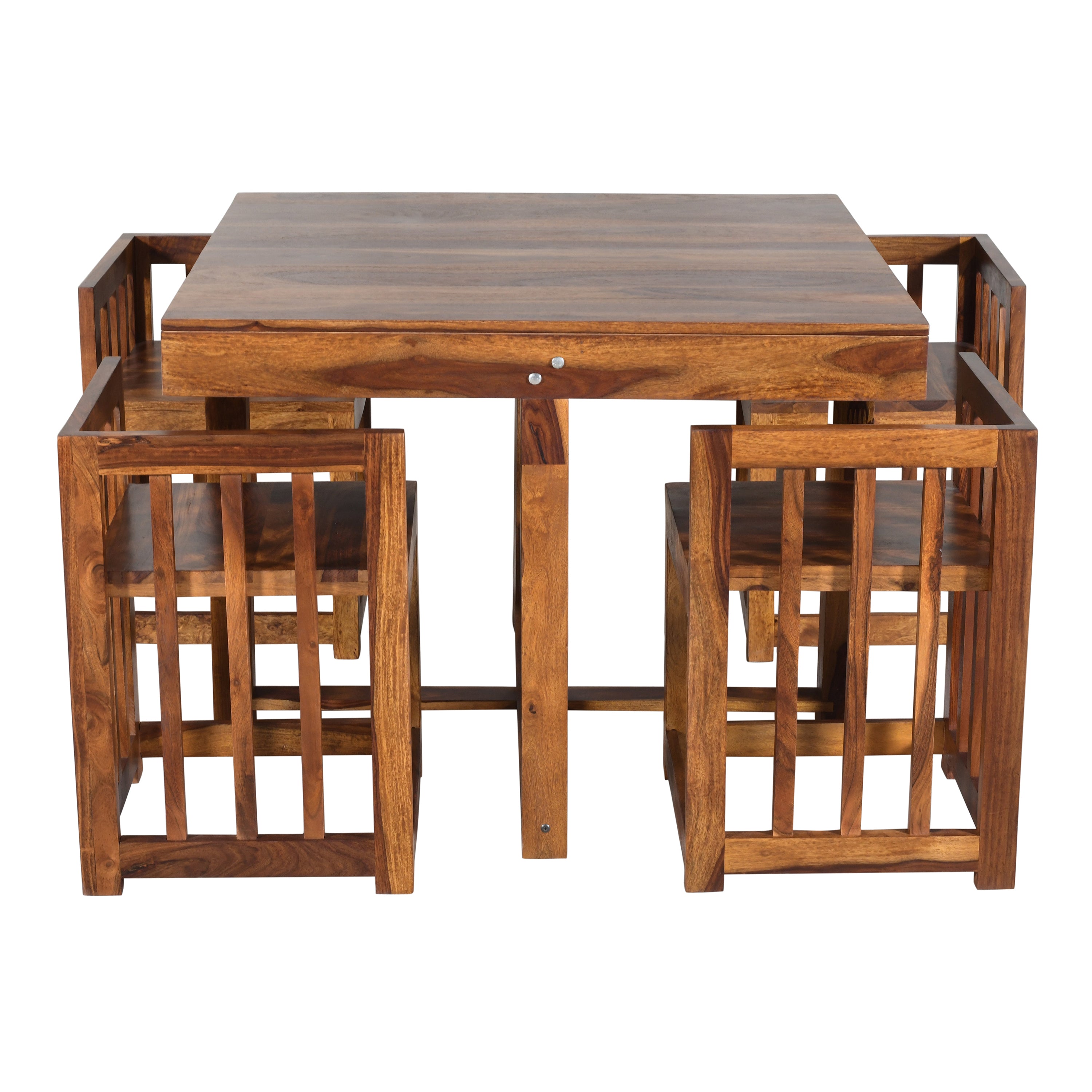 Solid Sheesham Wood 4-Seater Dining Table Set with Nesting Chairs