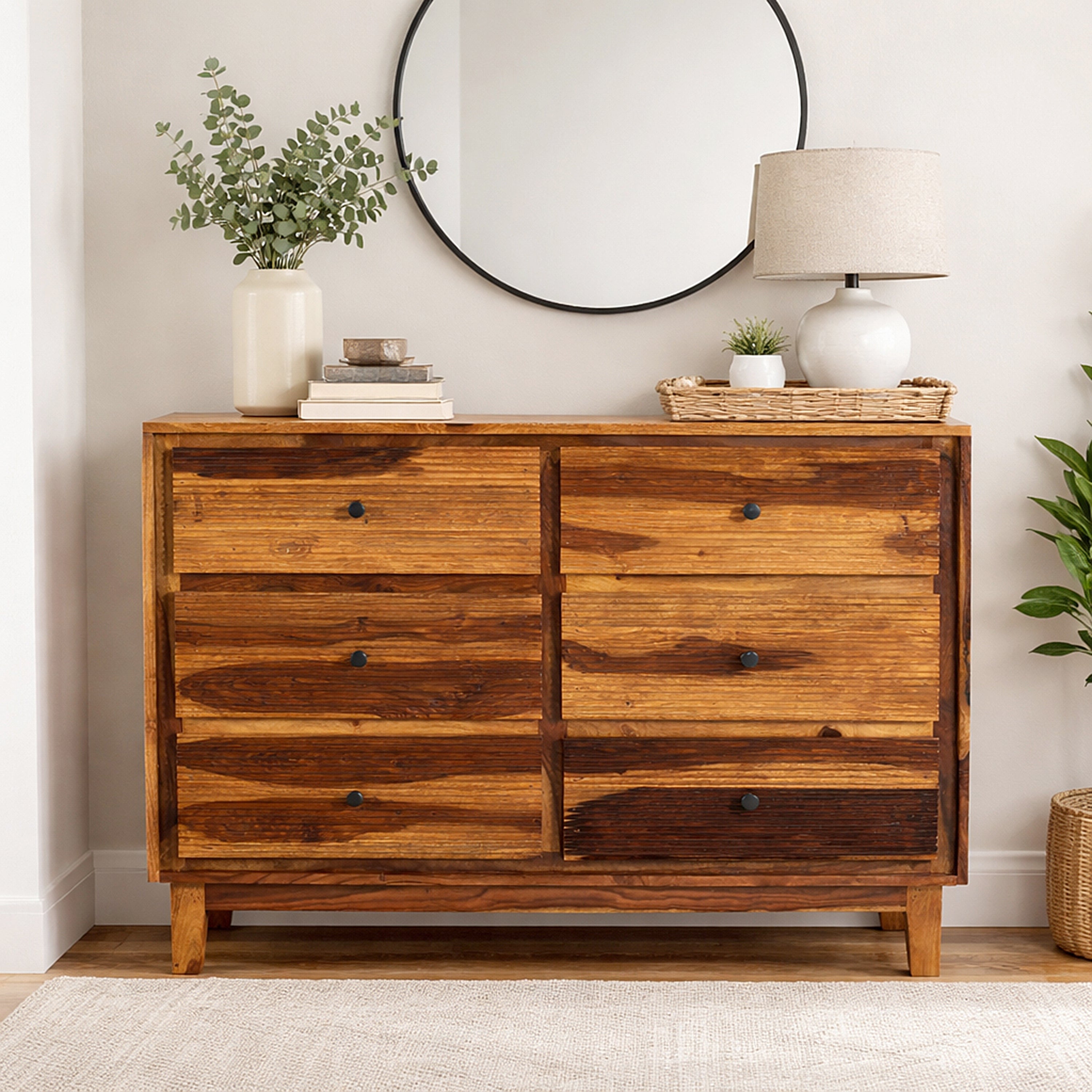 Solid Wood 6 Drawer Chest with Fluted Front Design