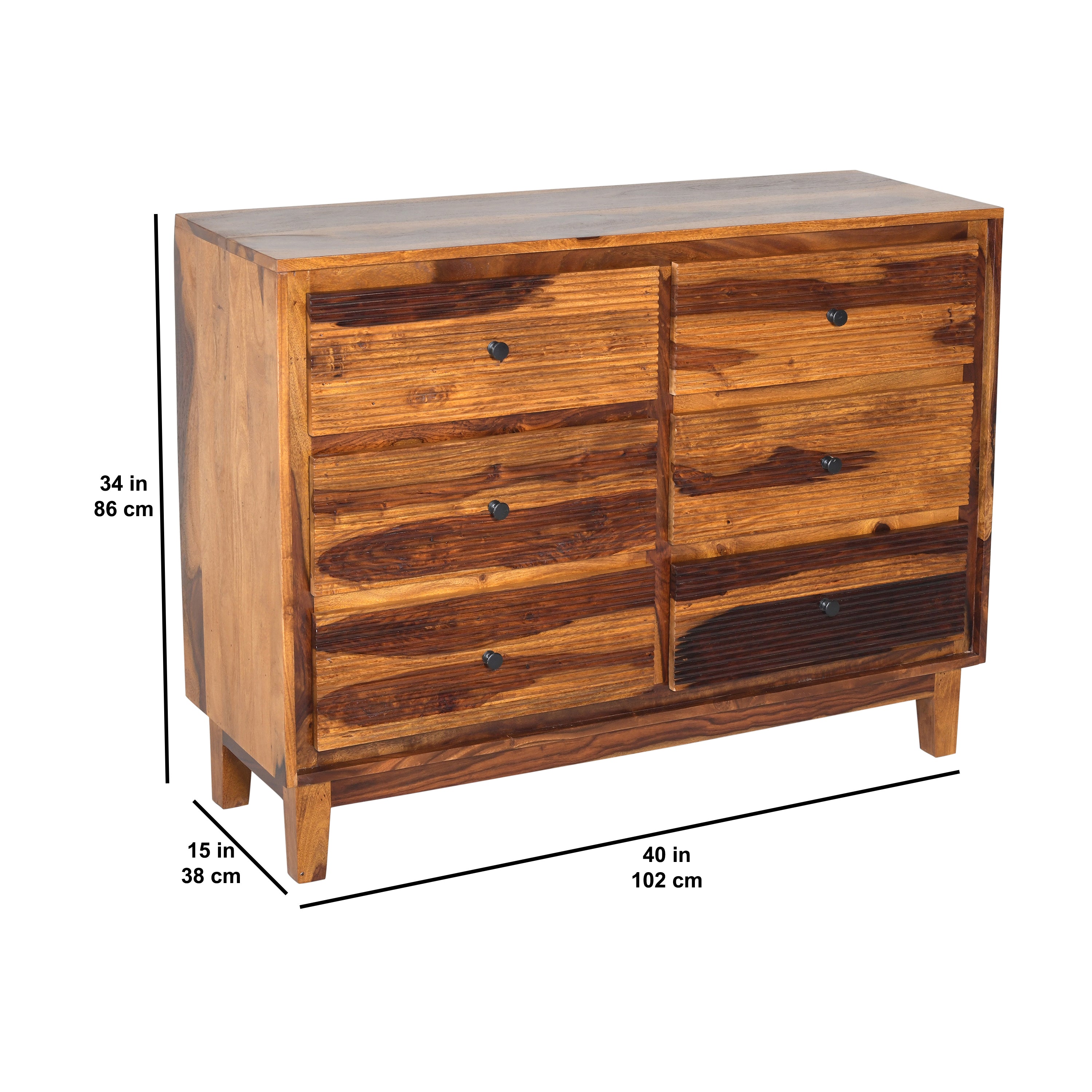 Solid Wood 6 Drawer Chest with Fluted Front Design