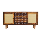 Solid Wood Sideboard with Cane Doors & Hand-Carved Drawer Fronts