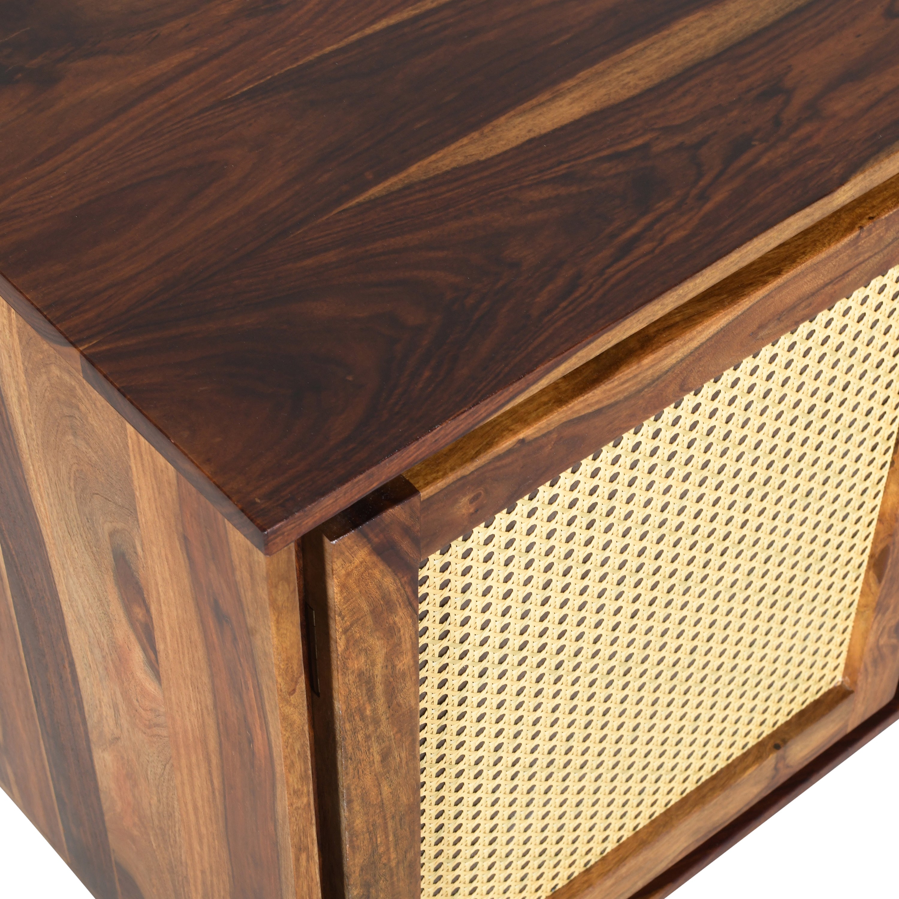 Solid Wood Sideboard with Cane Doors & Hand-Carved Drawer Fronts