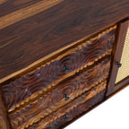 Solid Wood Sideboard with Cane Doors & Hand-Carved Drawer Fronts