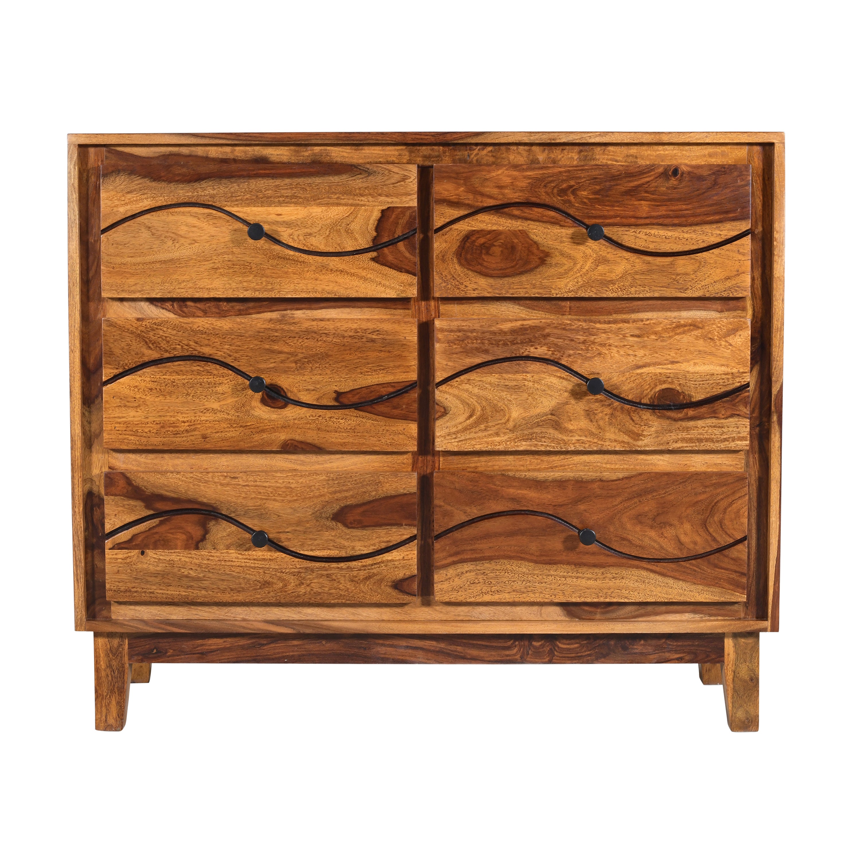 Solid Wood 6-Drawer Chest of Drawers with Metal Handles