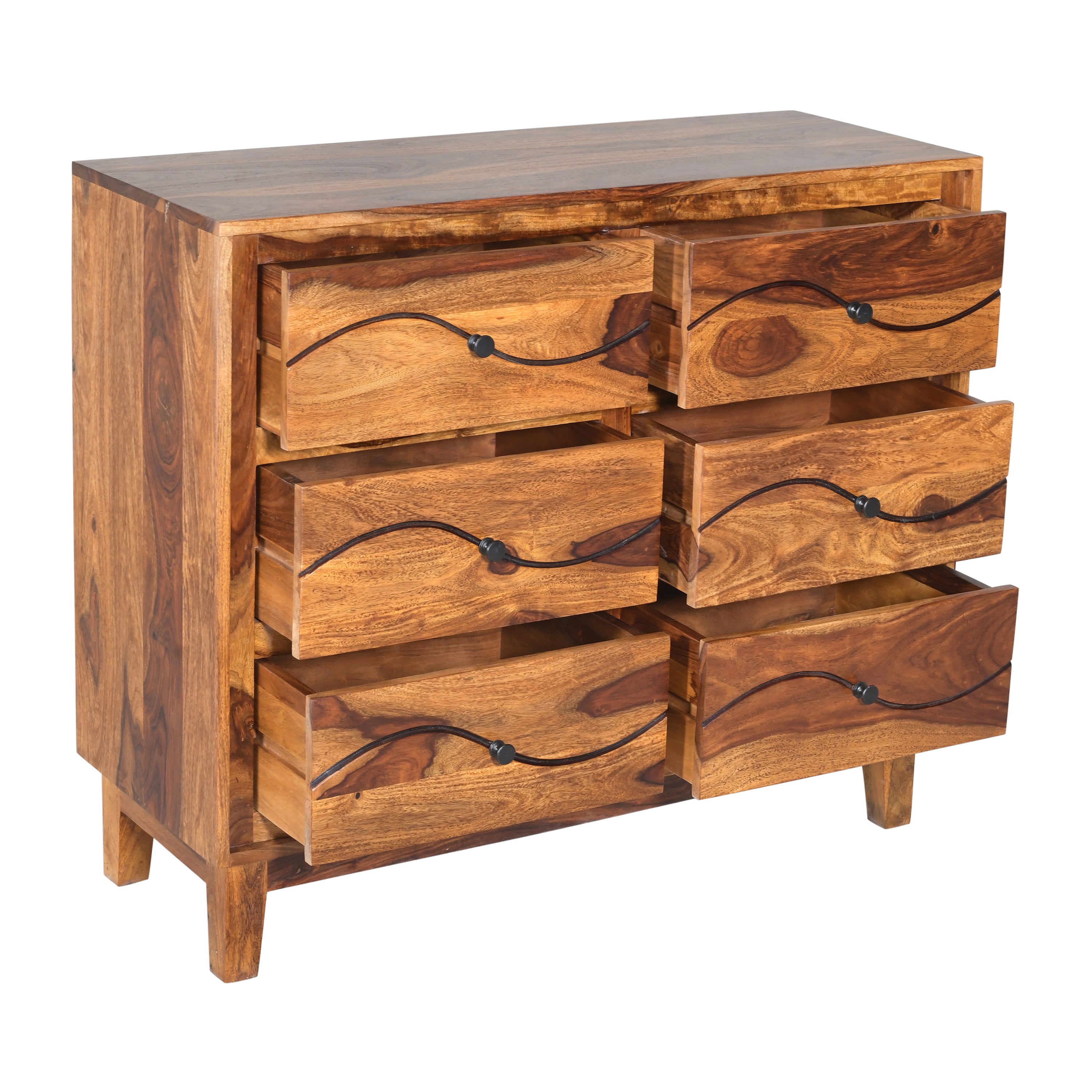 Solid Wood 6-Drawer Chest of Drawers with Metal Handles