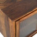 SIDEBOARD WAVE Solid Wood Sideboard with Hand-Carved Drawer Fronts & Glass Door Storage