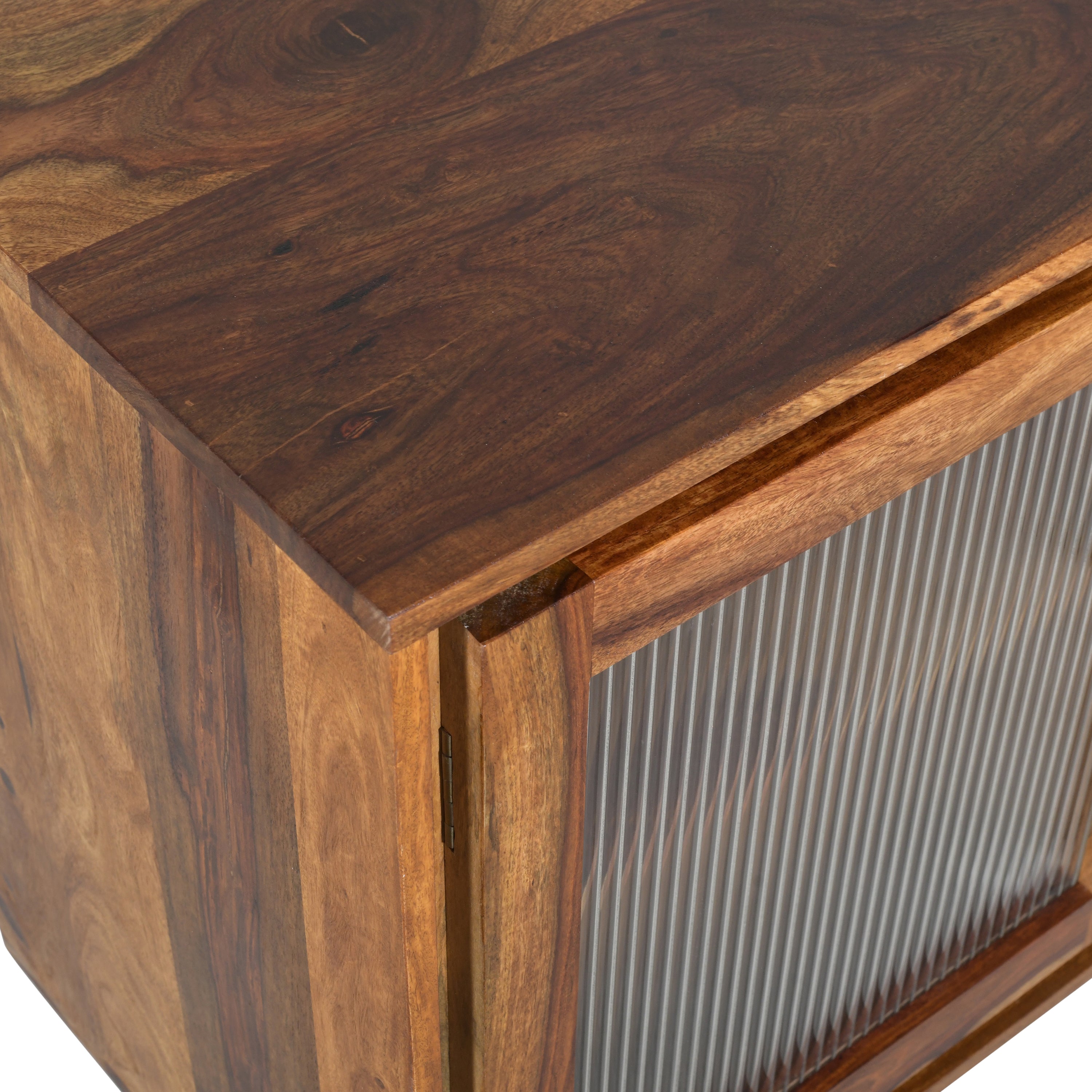 Solid Wood Sideboard with Hand-Carved Drawer Fronts & Glass Door Storage