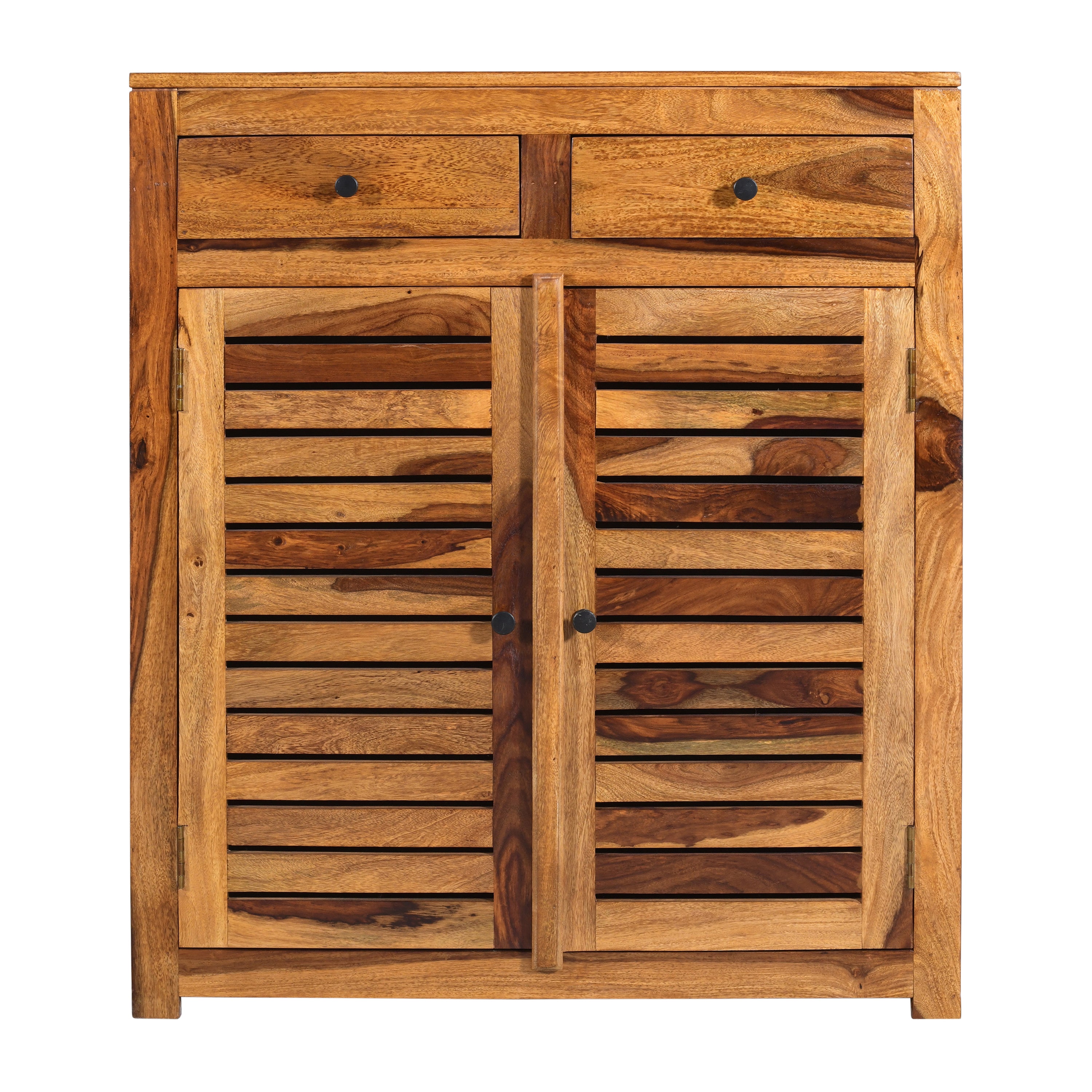 Solid Wood Hand-Carved Shoe Rack with Om Design & Storage Drawers