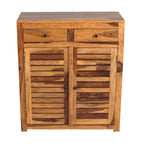 Solid Wood Hand-Carved ShoeRack with Om Design & Storage Drawers
