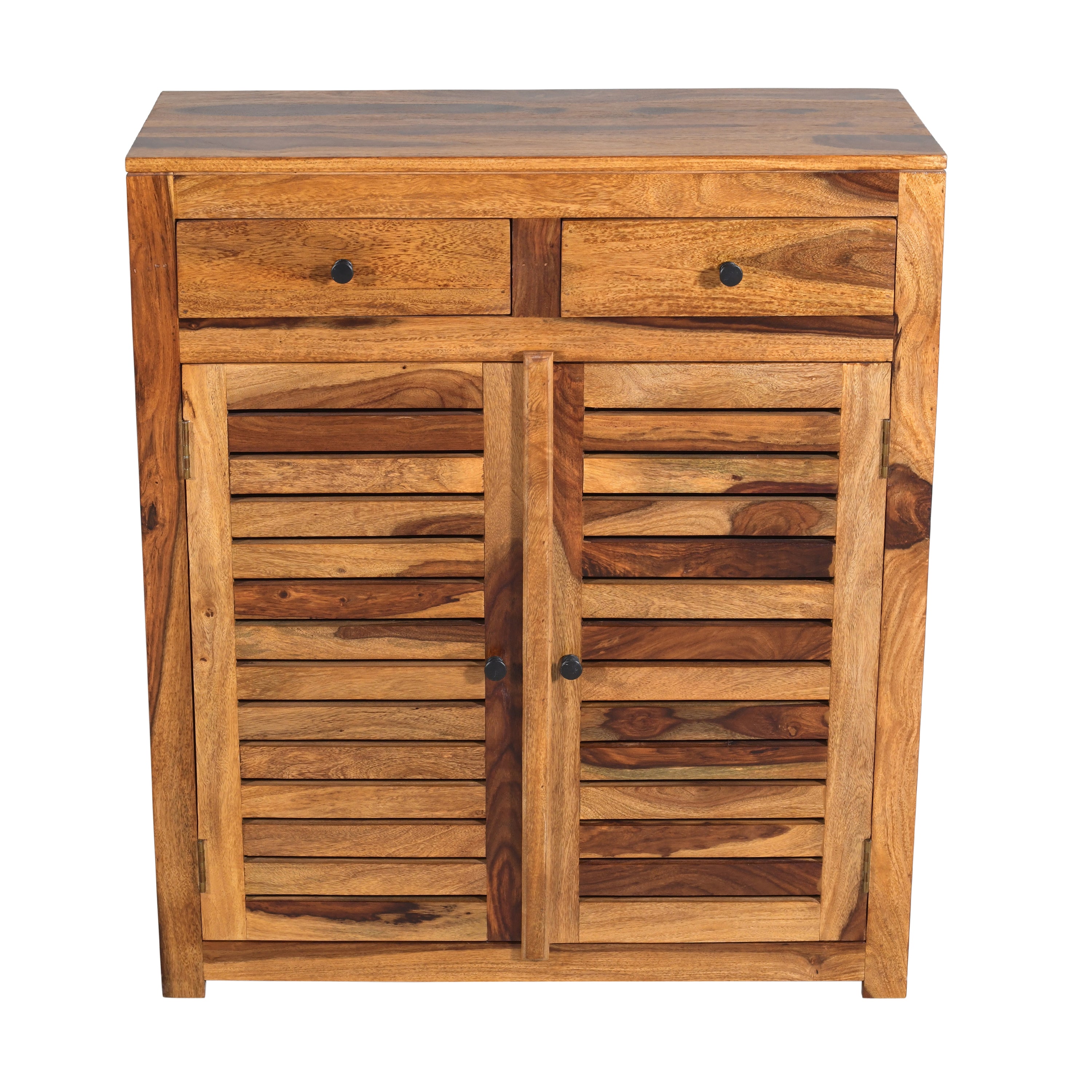 Solid Wood Hand-Carved Shoe Rack with Om Design & Storage Drawers