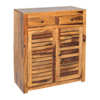 Solid Wood Hand-Carved ShoeRack with Om Design & Storage Drawers