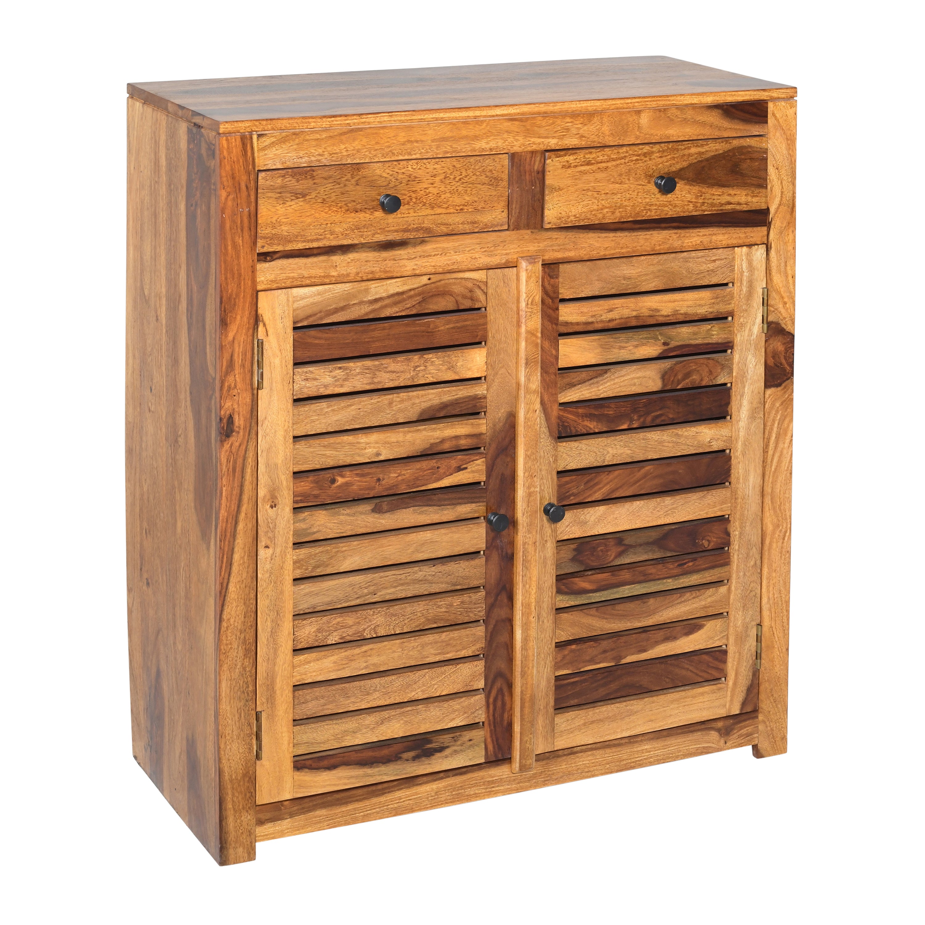 Solid Wood Hand-Carved Shoe Rack with Om Design & Storage Drawers