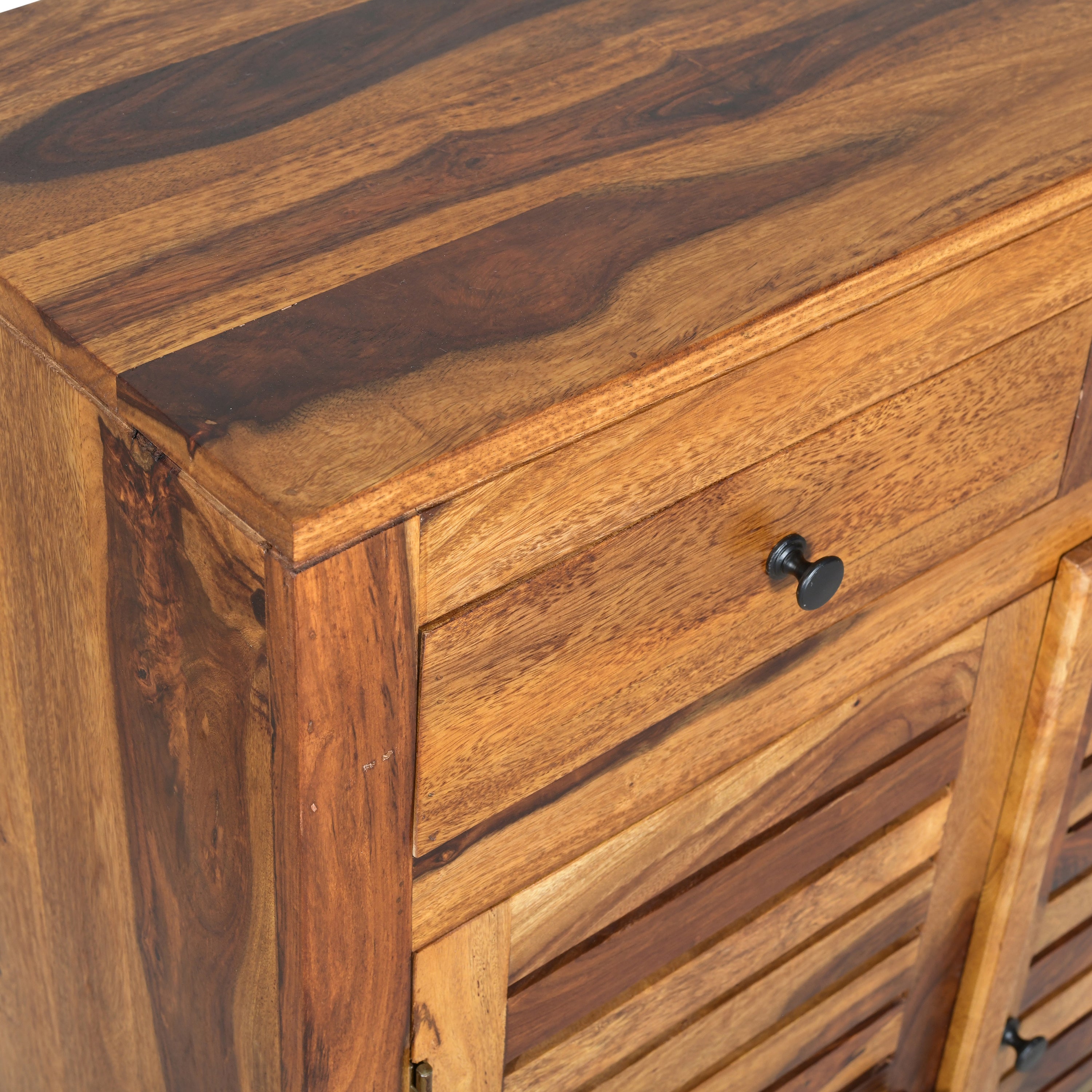 Solid Wood Hand-Carved Shoe Rack with Om Design & Storage Drawers