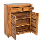 Solid Wood Hand-Carved ShoeRack with Om Design & Storage Drawers