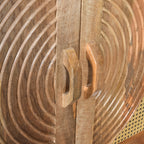 Solid Wood Cabinet With Woven Rattan & Carved Circular Design