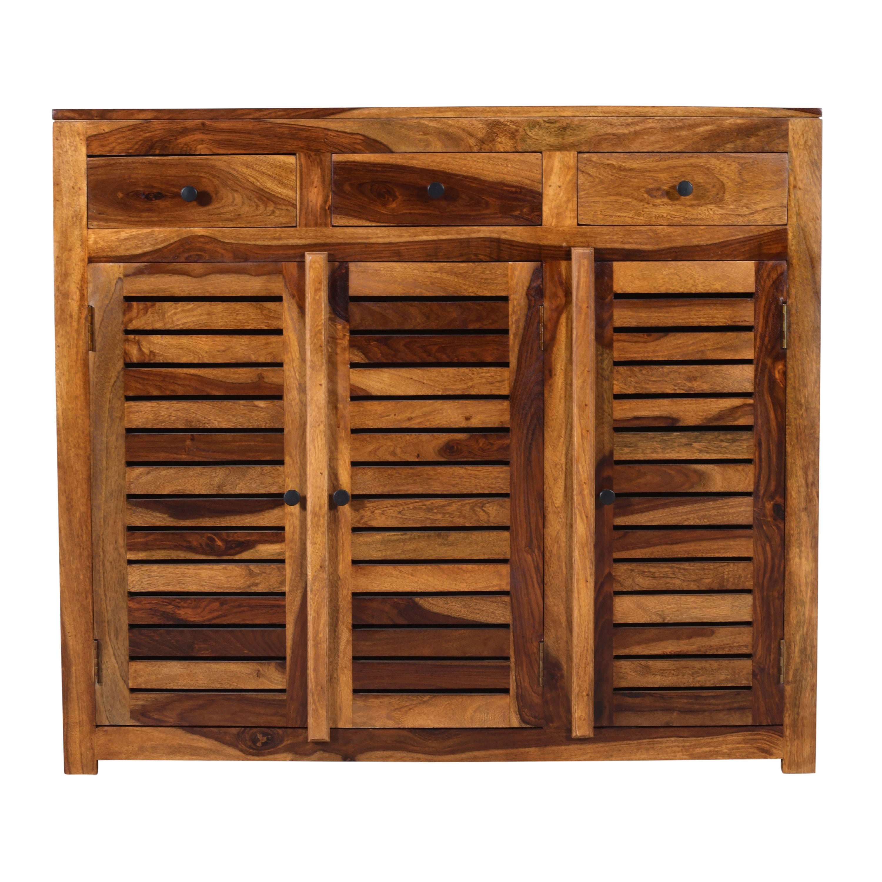 Rustica Solid Wood Storage Shoerack Cabinet (Honey Finish)