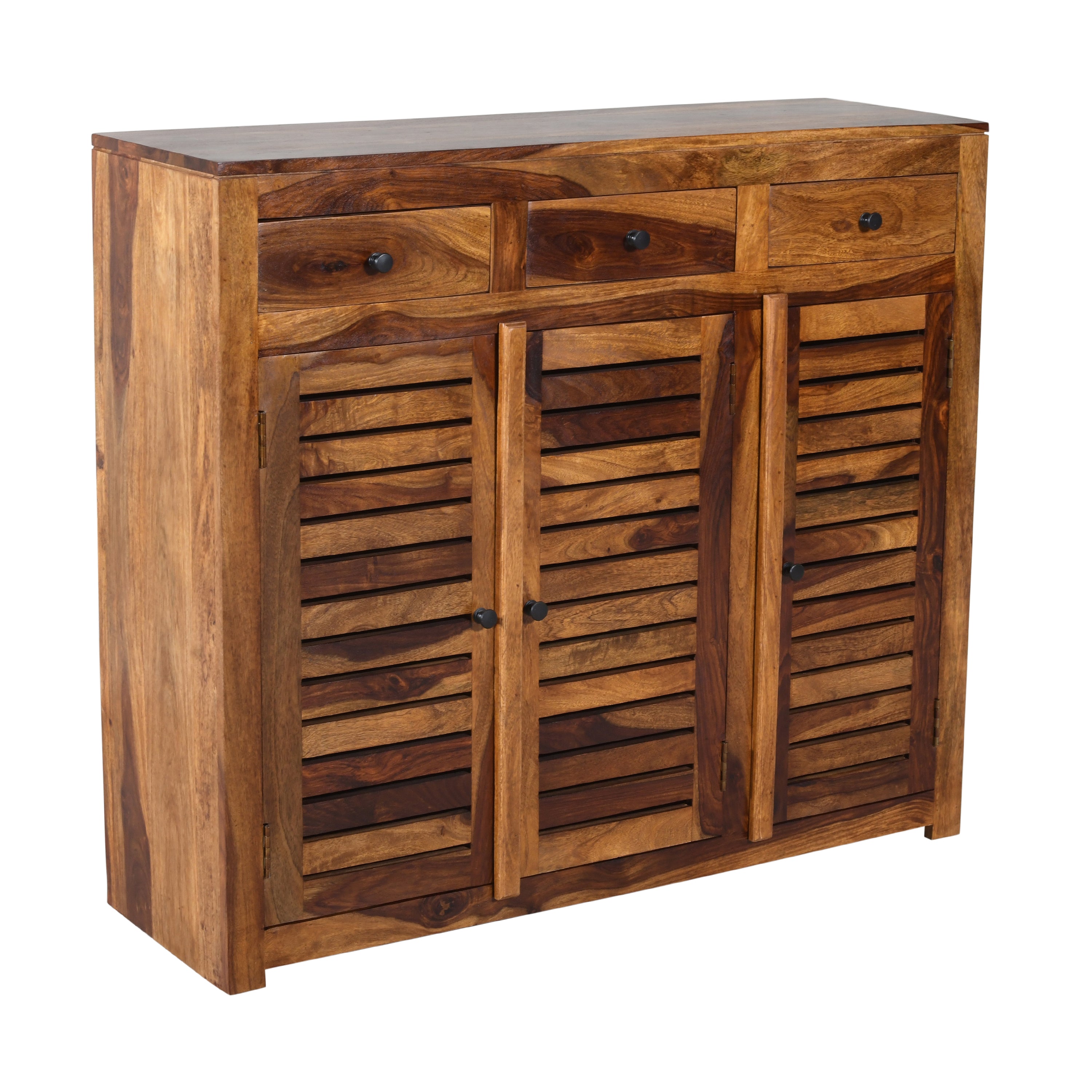 Rustica Solid Wood Storage Shoerack Cabinet (Honey Finish)