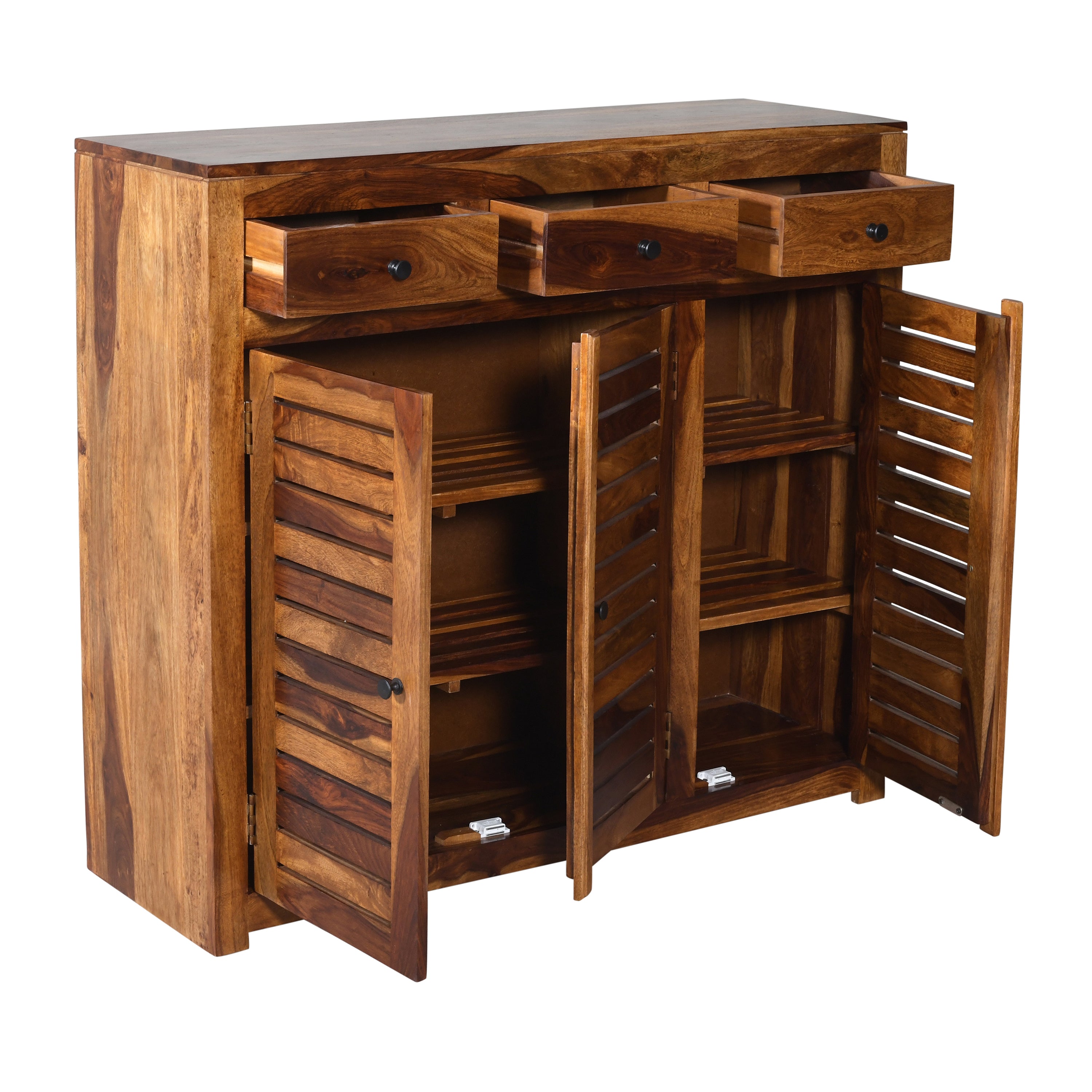 Rustica Solid Wood Storage Shoerack Cabinet (Honey Finish)