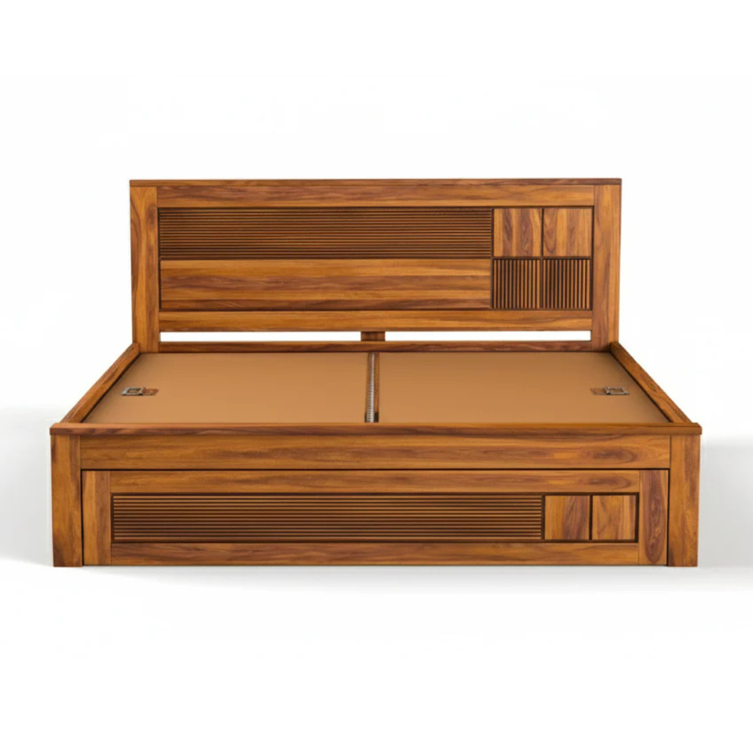 4 Squar Solid Sheesham Wood Bed with Modern Slatted Square Design and Drawer Storage