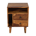 Solid Wood Bed Side Table With Smart Book Shelf Storage