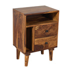 Solid Wood Bed Side Table With Smart Book Shelf Storage