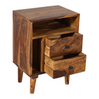 Solid Wood Bed Side Table With Smart Book Shelf Storage