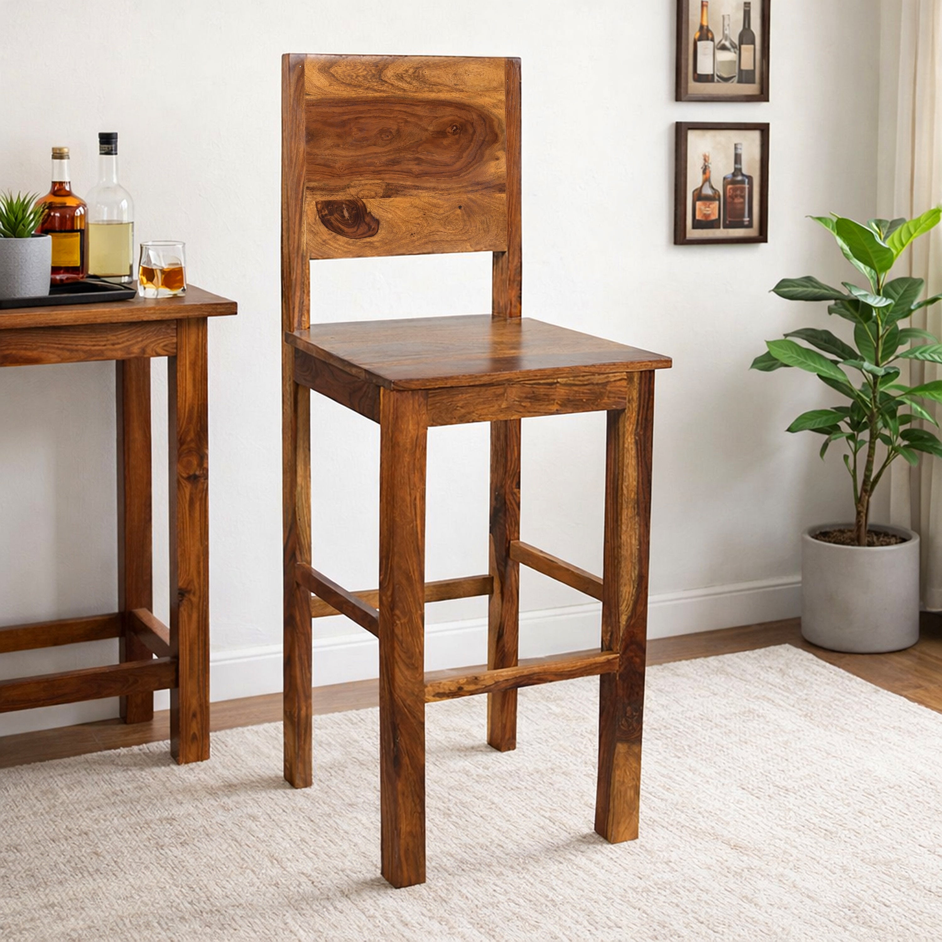 Bar chair Solid Sheesham Wood High Back Bar Chair