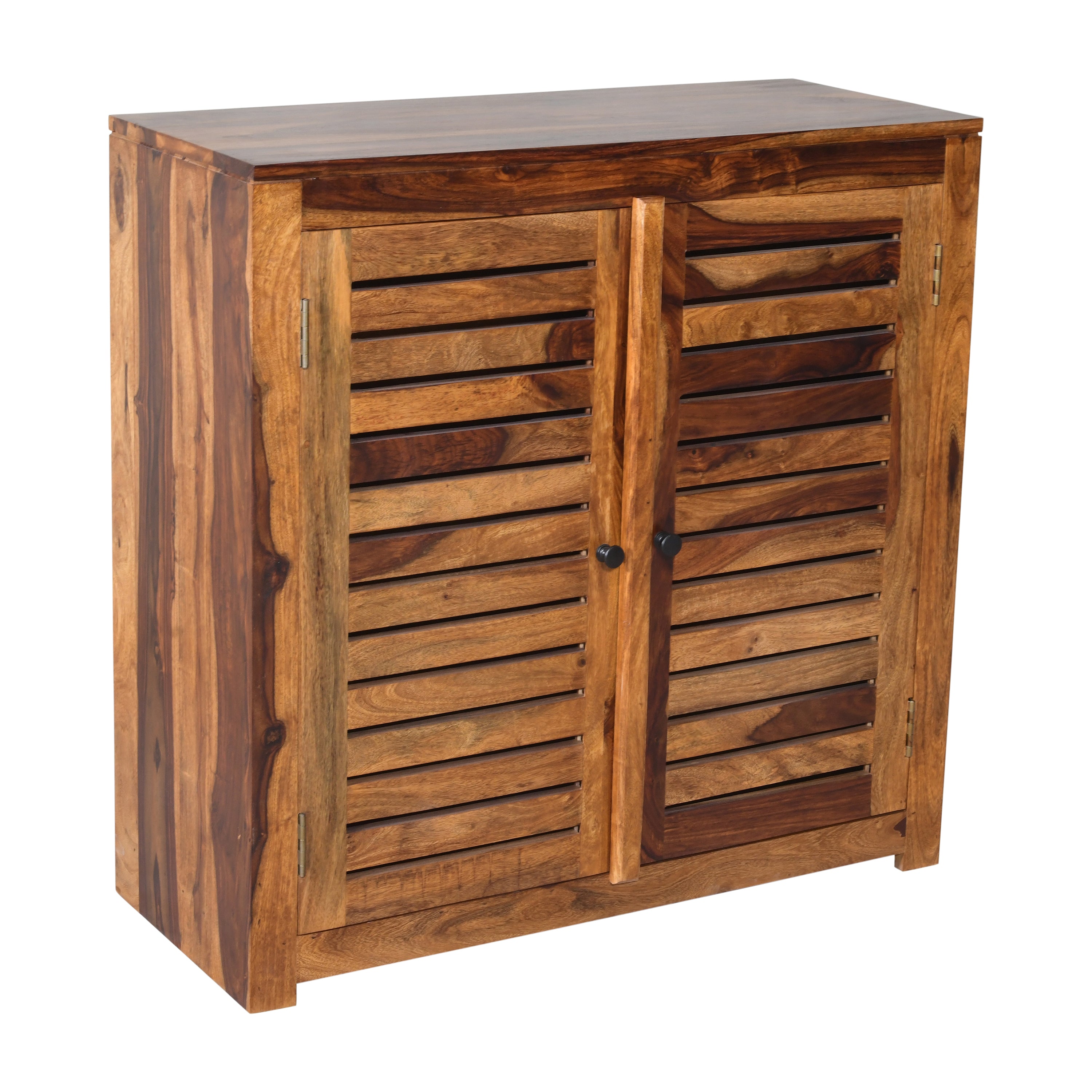 Compact Rustica Solid Wood Storage Shoerack Cabinet (Honey Finish)