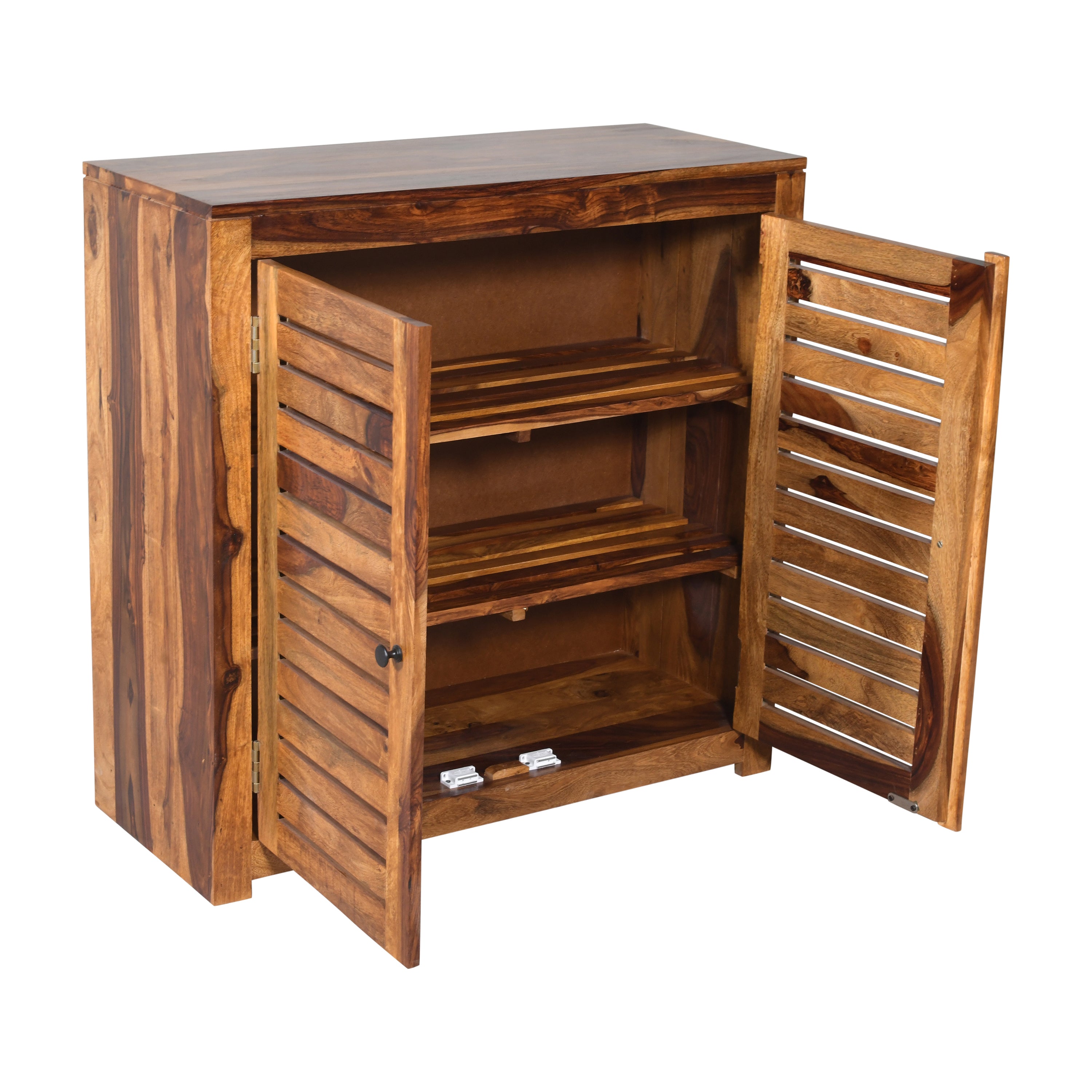 Compact Rustica Solid Wood Storage Shoerack Cabinet (Honey Finish)