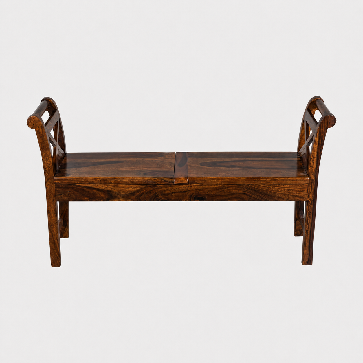 Couch Solid Sheesham Wood Storage Bench with Lift-Top Seats