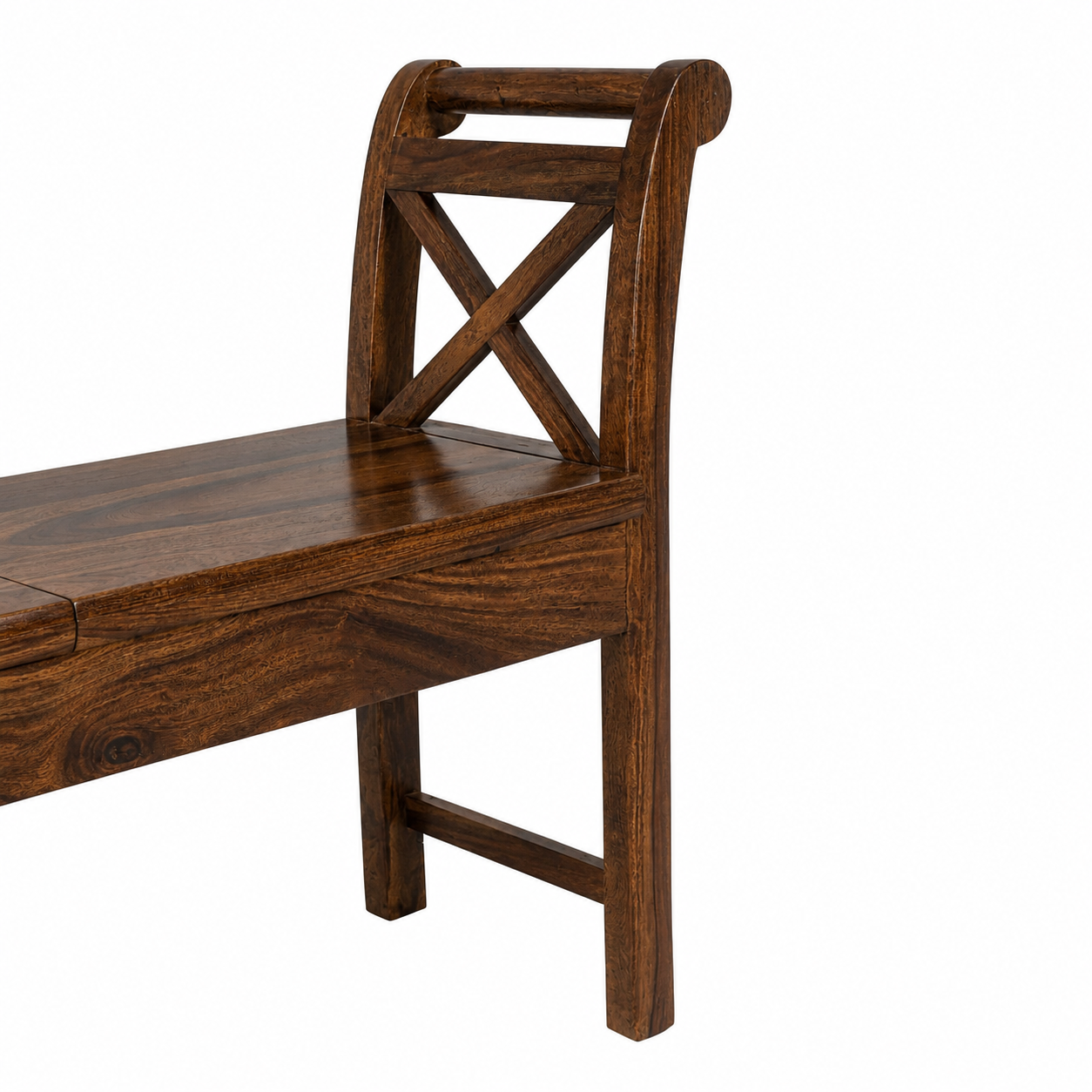 Couch Solid Sheesham Wood Storage Bench with Lift-Top Seats