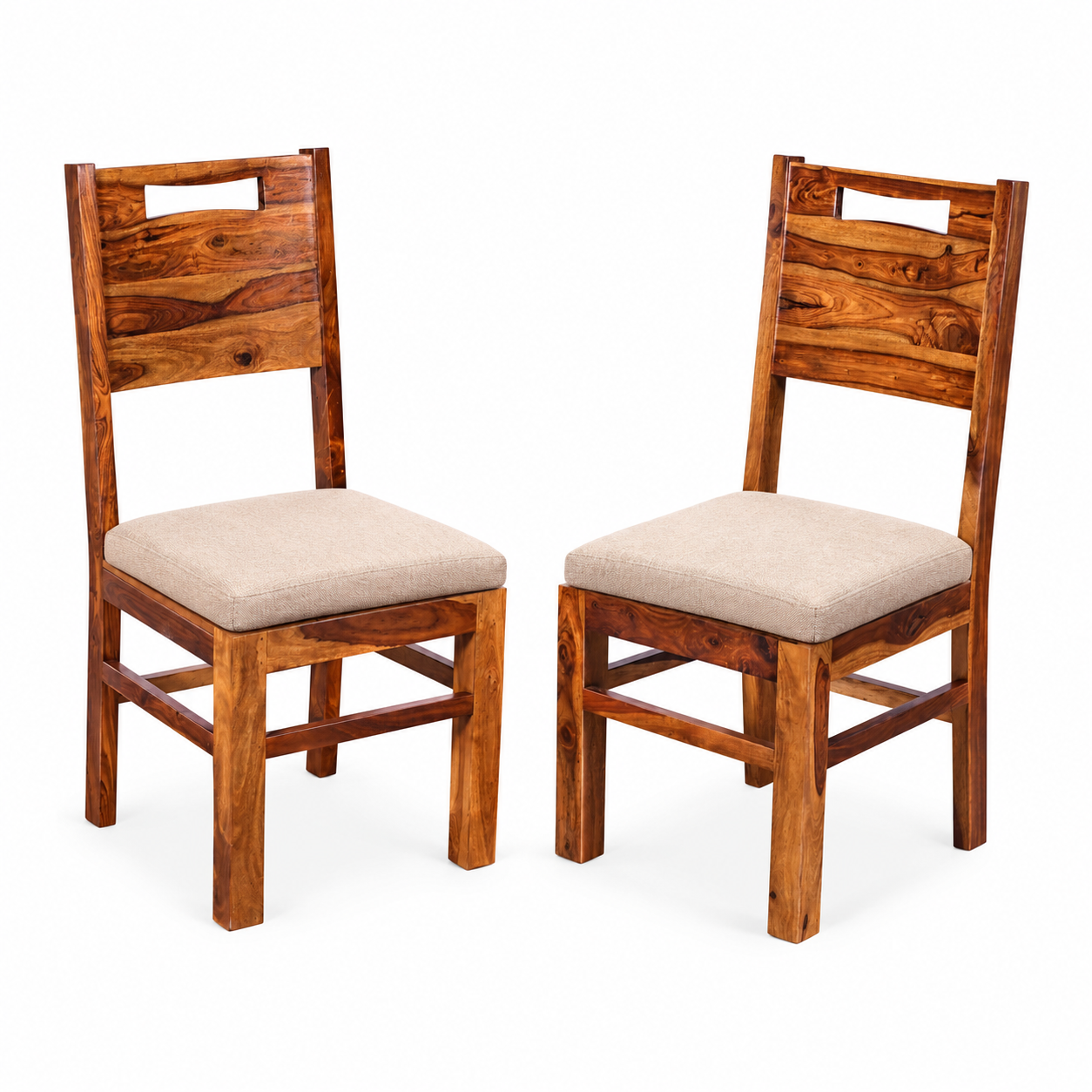Back Cut Chair Sheesham wood chair with cushion (set of 2 chairs)