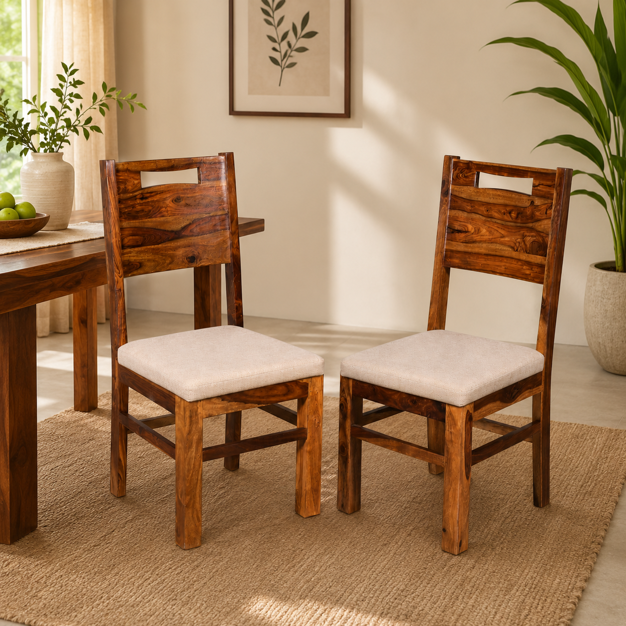 Back Cut Chair Sheesham wood chair with cushion (set of 2 chairs)