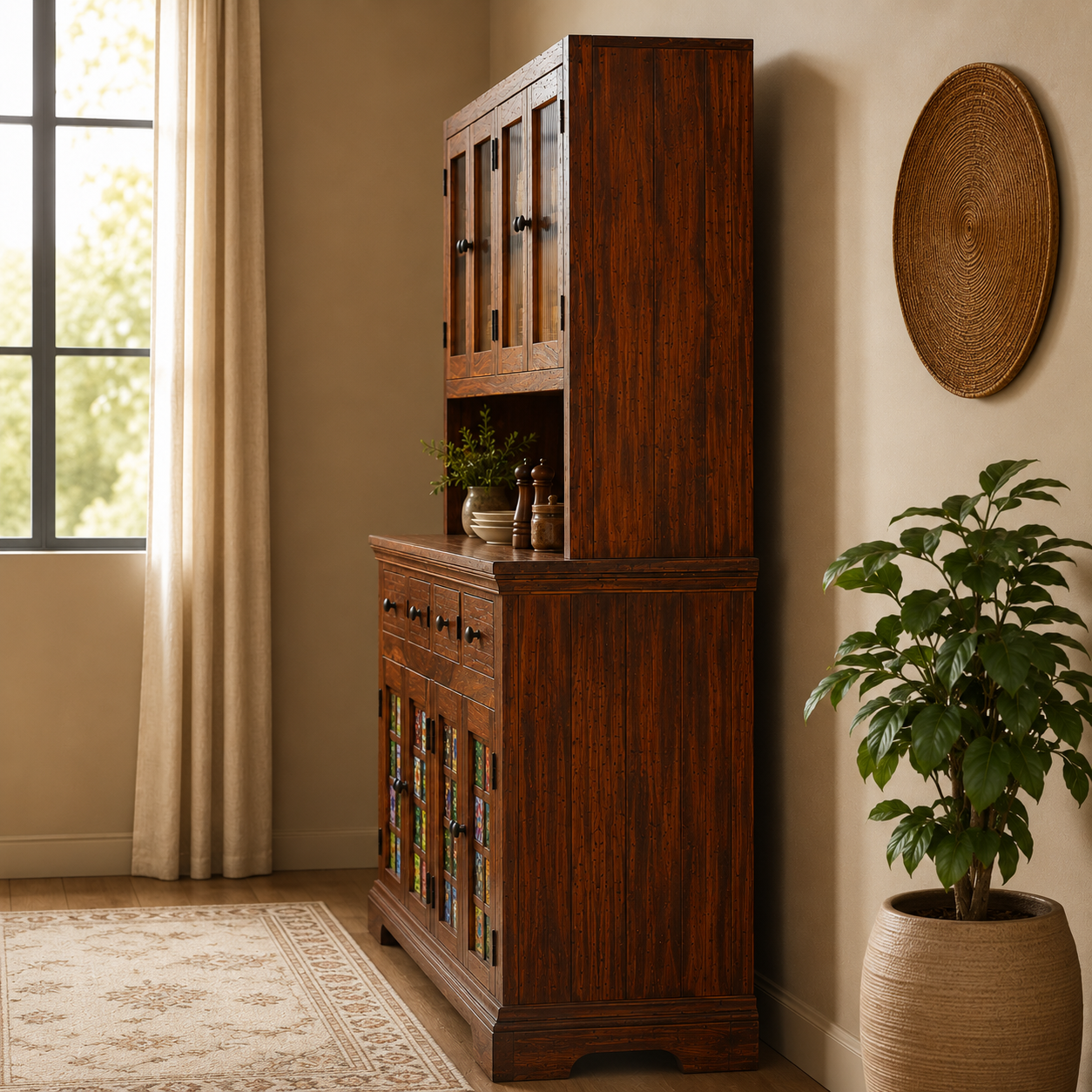Siramika Kitchen cabine sheesham wood crockery unit with storage option