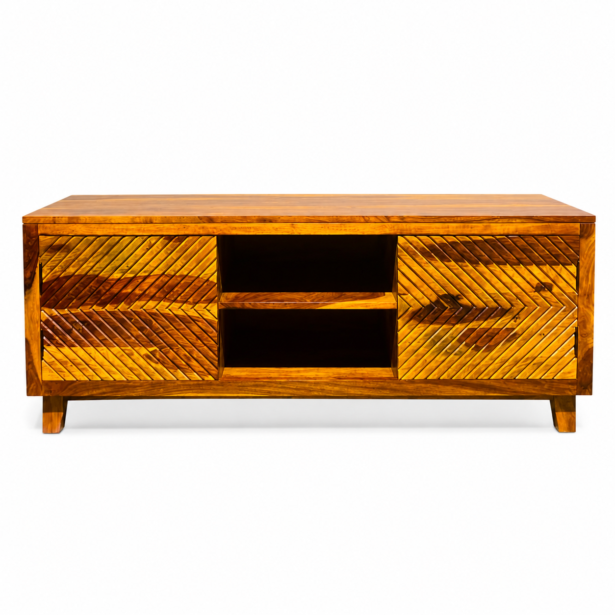 Aerow TV unit solid sheesham wood tv unit with aerow design (honey finish)