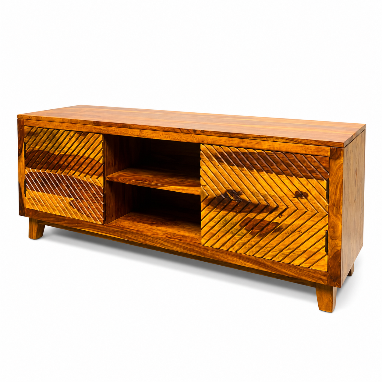 Aerow TV unit solid sheesham wood tv unit with aerow design (honey finish)
