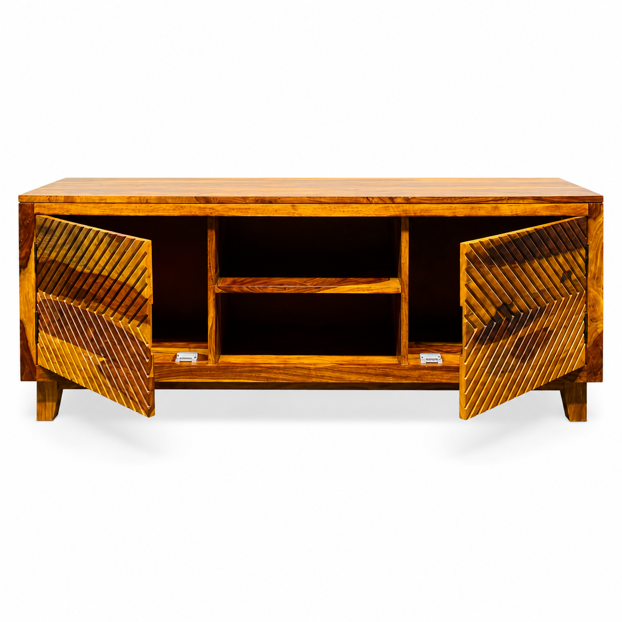 Aerow TV unit solid sheesham wood tv unit with aerow design (honey finish)