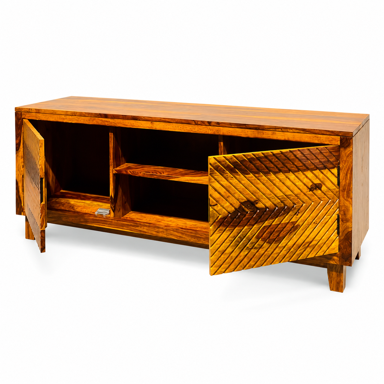 Aerow TV unit solid sheesham wood tv unit with aerow design (honey finish)
