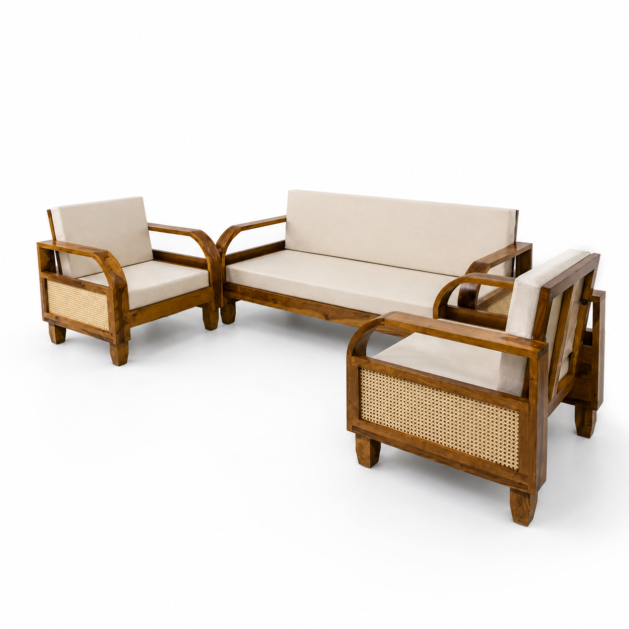 Sofa Set Rattan Solid Sheesham Wood 5 seater sofa set with Rattan Cane