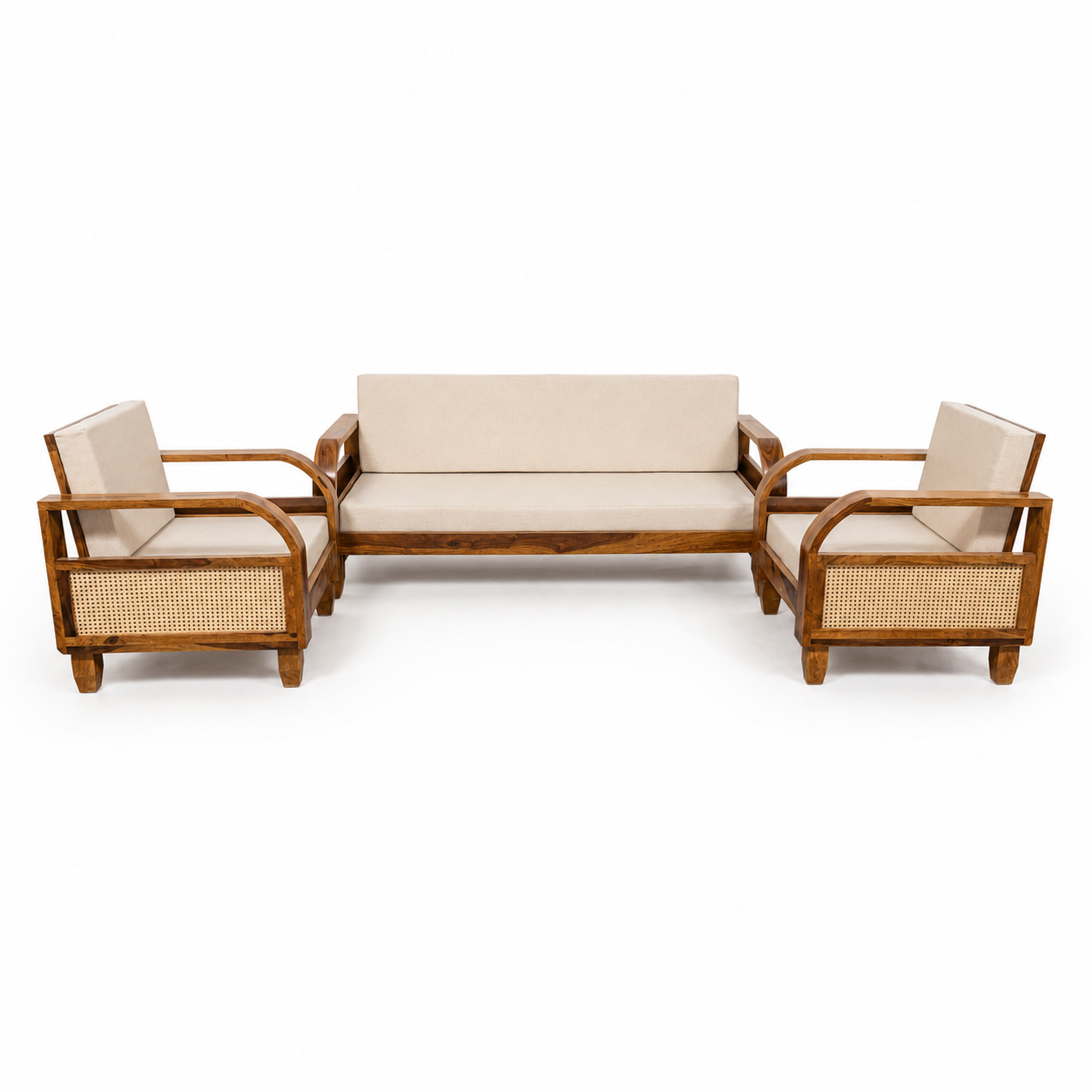 Sofa Set Rattan Solid Sheesham Wood 5 seater sofa set with Rattan Cane