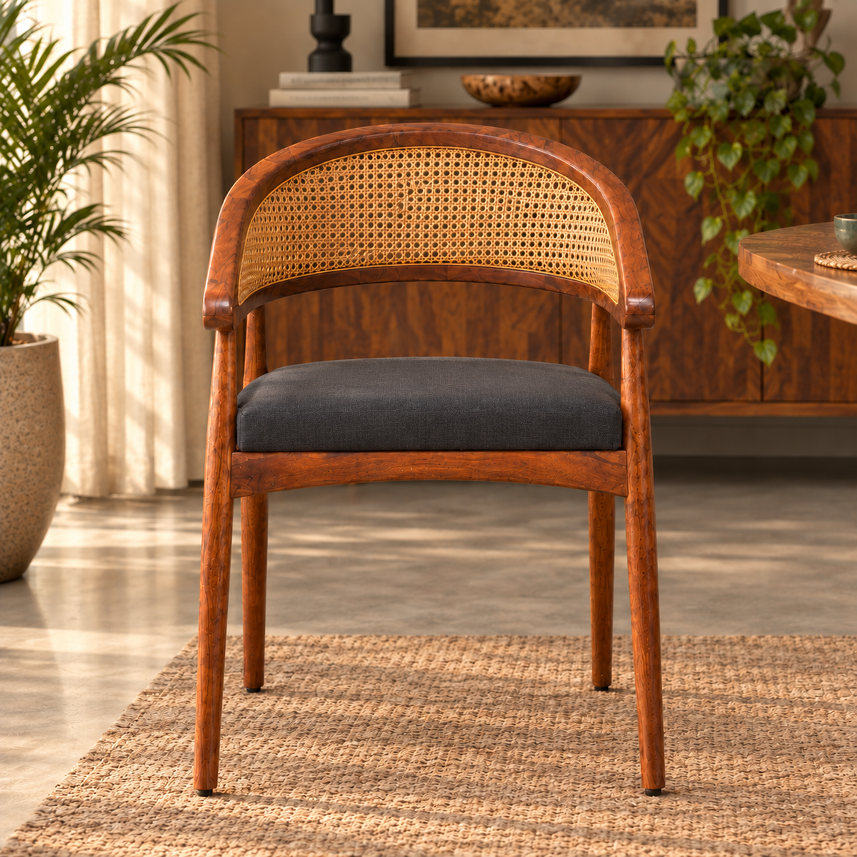 Rattan Curved sheesham wood lounge chair with curved back