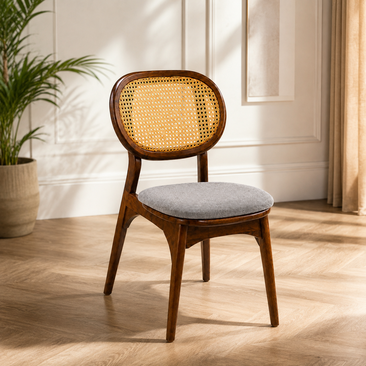 Nova Rattan Chair sheesham wood chair with rattan cane design on back (pack of 2 chairs)