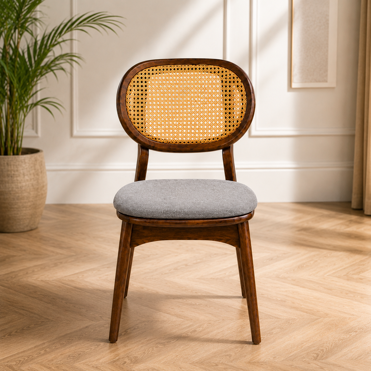 Nova Rattan Chair sheesham wood chair with rattan cane design on back (pack of 2 chairs)