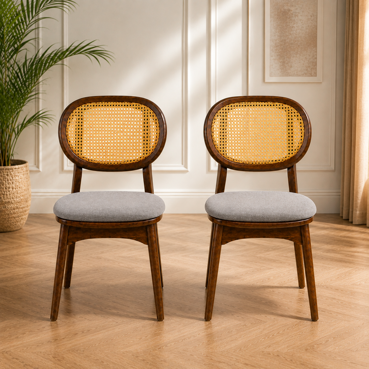 Nova Rattan Chair sheesham wood chair with rattan cane design on back (pack of 2 chairs)