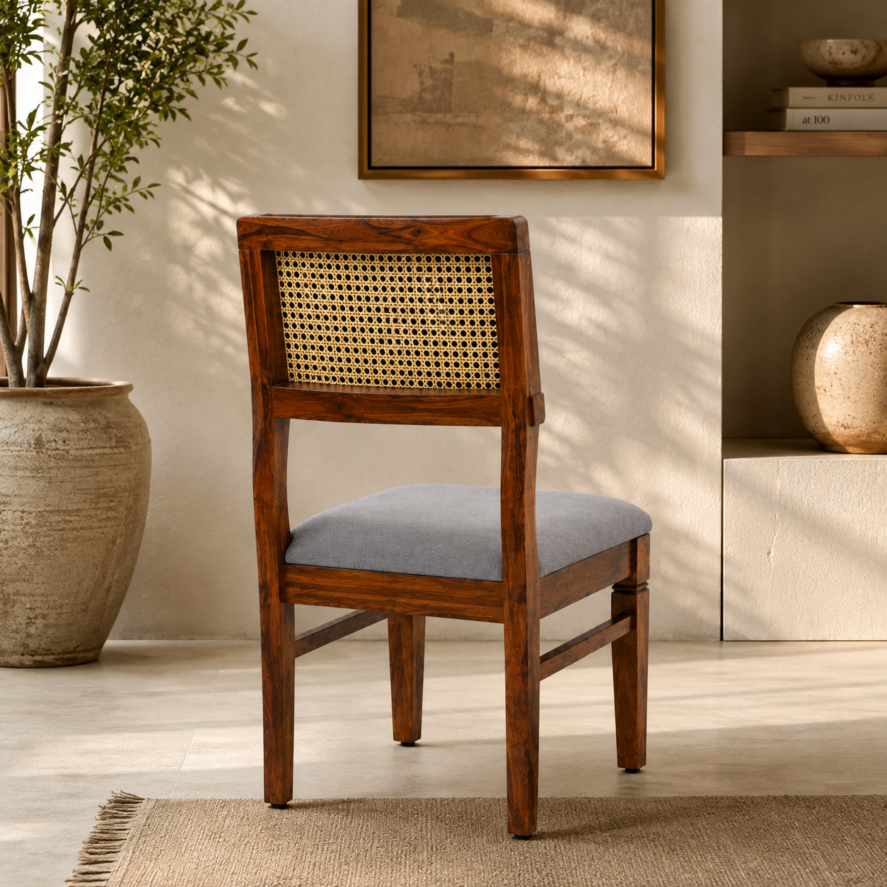 Rattan Chair sheesham wood chair with rattan cane on back (oack of 2 chairs)