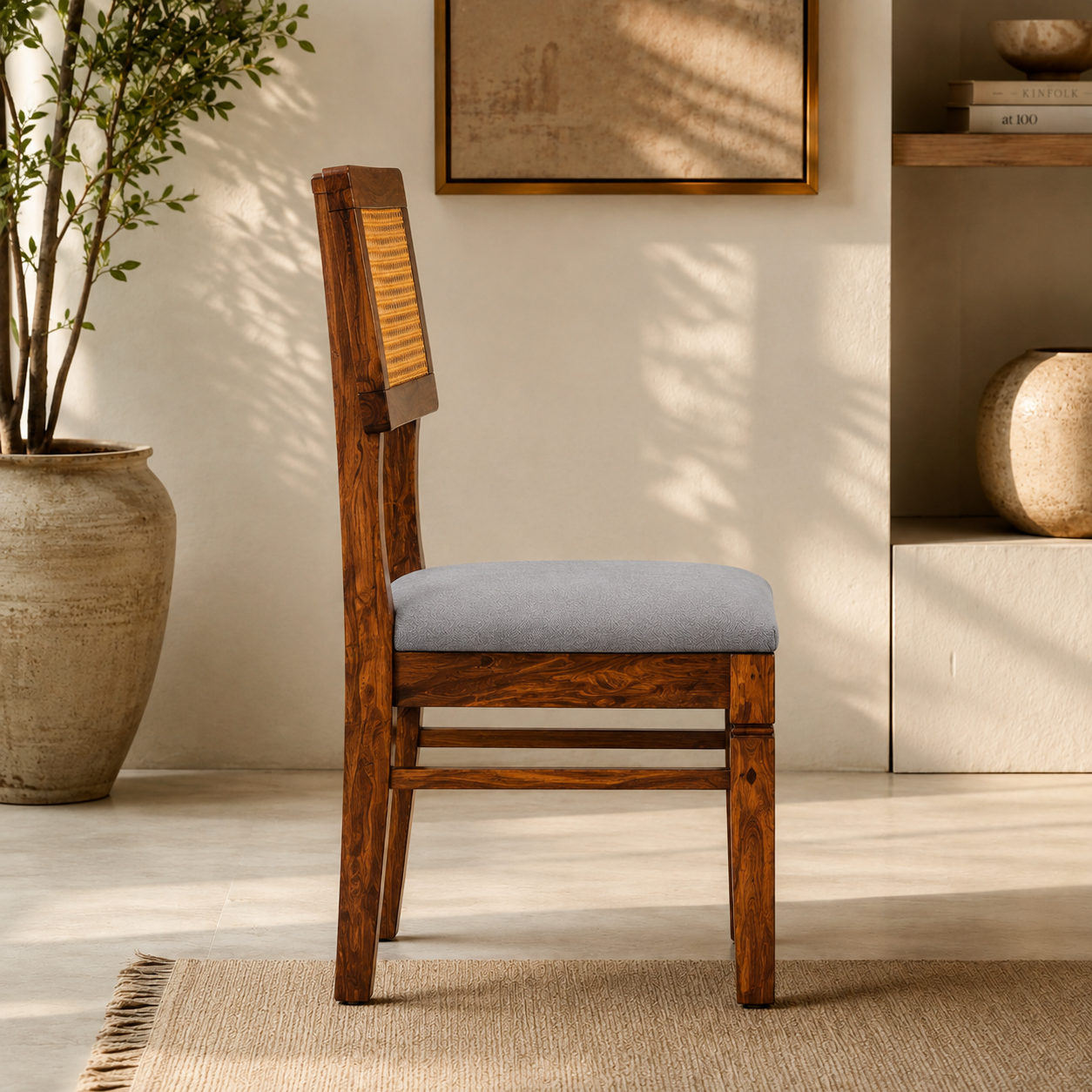 Rattan Chair sheesham wood chair with rattan cane on back (oack of 2 chairs)