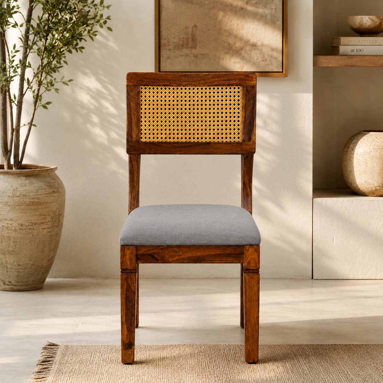 Rattan Chair sheesham wood chair with rattan cane on back (oack of 2 chairs)